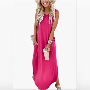 This casual loose maxi dresses for women features crew neck, sleeveless, side sp